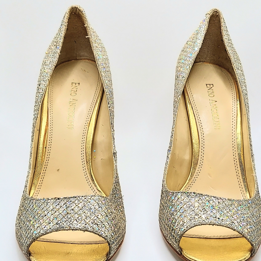 Enzo Angiolini Iridescent Glittery Peep-Toe Heels Like New